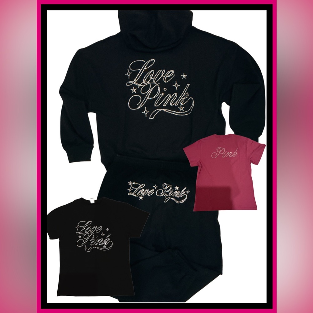NWT VICTORIAS SECRET PINK BLING HOODIE & PANTS XS-XXL LMTD ED. MIX OR MATCH SIZE